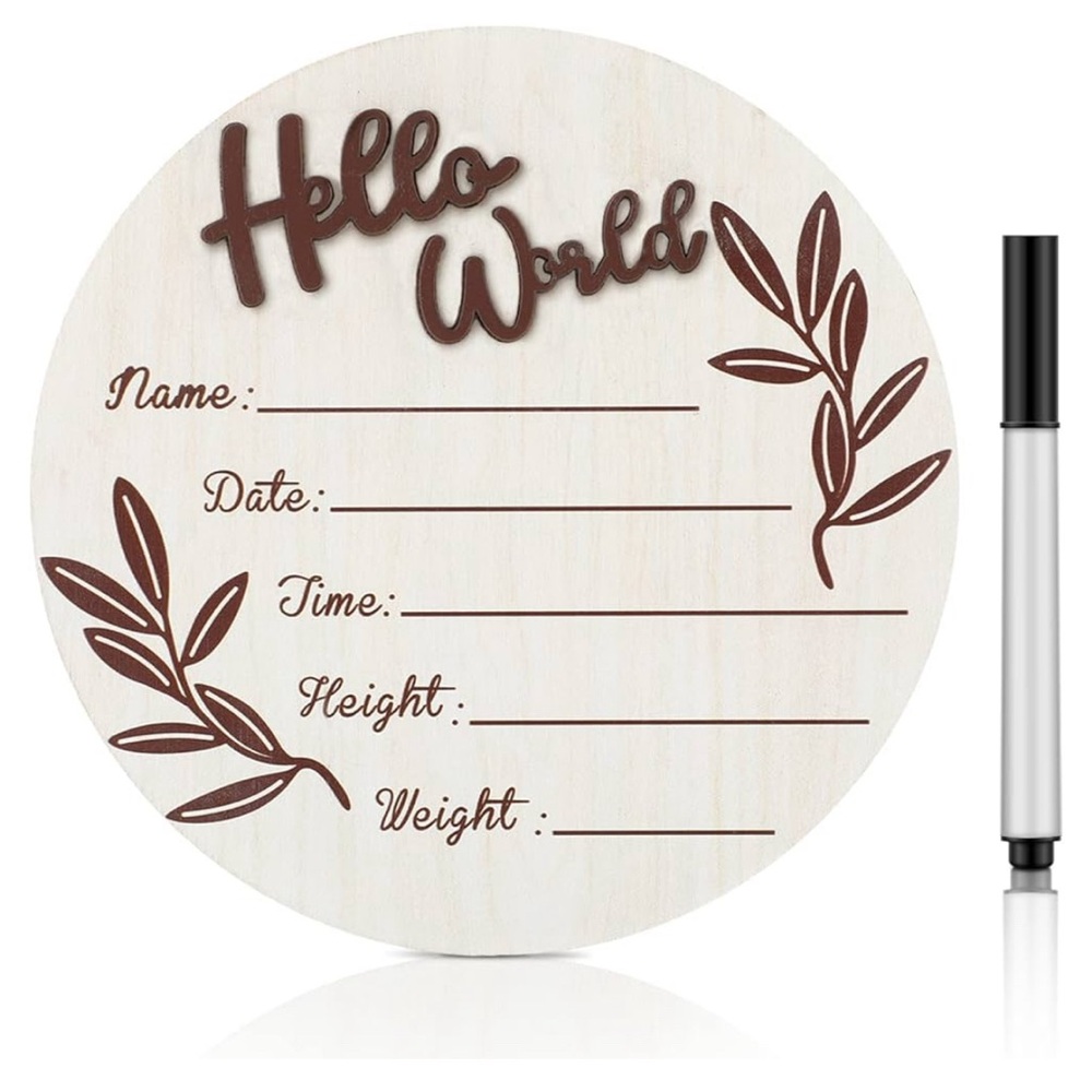 Baby Announcement Sign, Wooden. Hello World Sign with Marker.